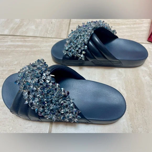 NEW Tory Burch Logan EMBELLISHED navy LEATHER SLIDE